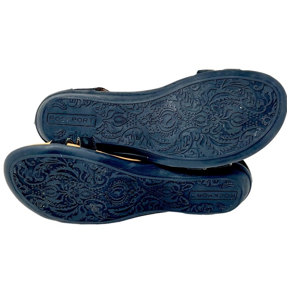 Rockport women's Cobb Hill Black Leather Laser Cut Design Flat Sandals size 7 - Picture 7 of 10